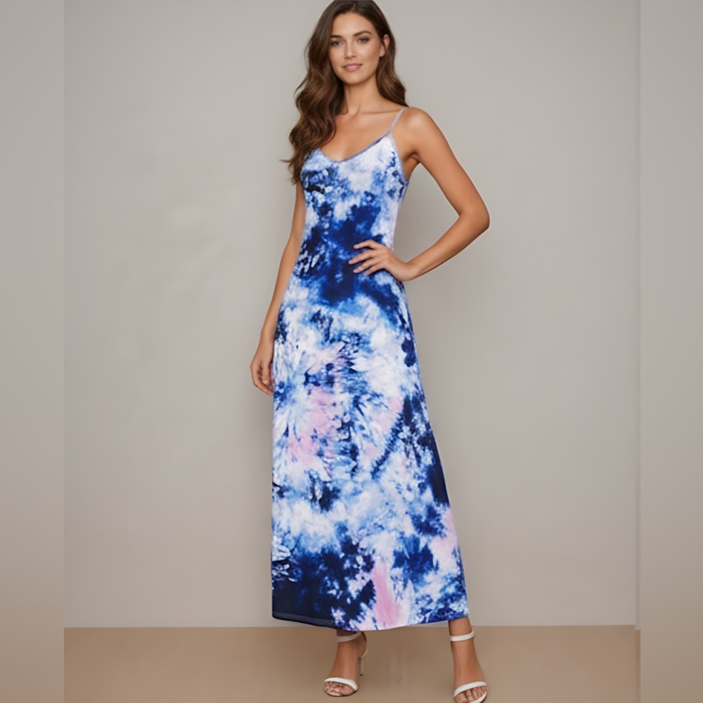 LAST ONE 🔥 Blue Boho Tie Dye Cami Dress